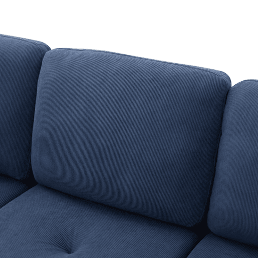 Sofá de canto de 3 lugares 166x118x77 cm - Chaise longue modular, tecido de veludo cotelê - Azul