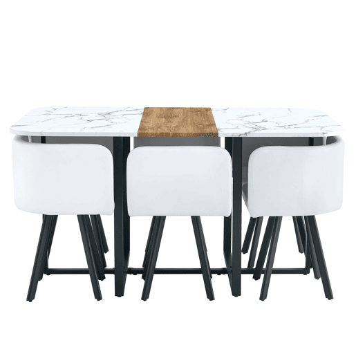 Conjunto de mesa de jantar para 4-6 pessoas - extensÃvel e cadeiras dobráveis - branco e preto Conjunto de mesa de jantar para 4-6 pessoas - extensÃvel e cadeiras dobráveis - branco e preto