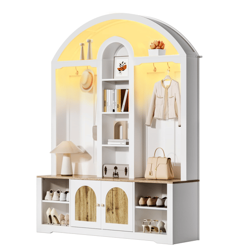 Armário de entrada 100x50 cm - multifuncional com sapateira, prateleiras e ganchos - Branco