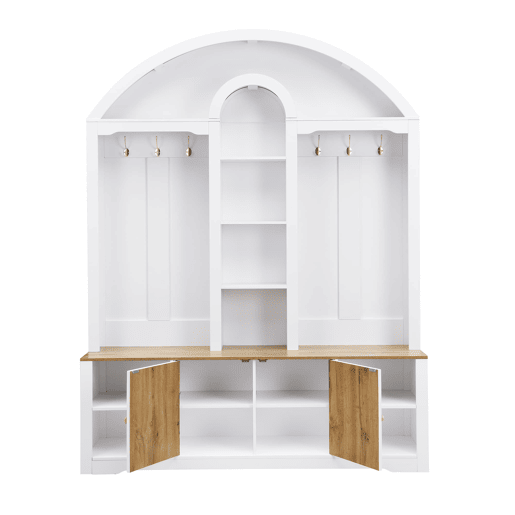Armário de entrada 100x50 cm - multifuncional com sapateira, prateleiras e ganchos - Branco