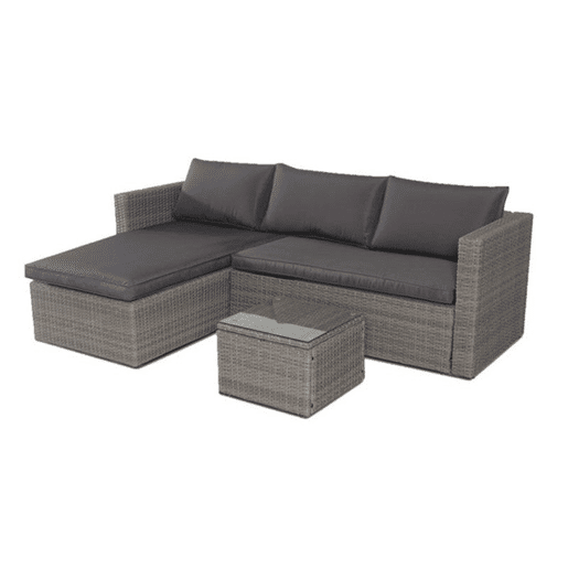 Sofá + Mesa + 2 Poltronas + 2 Pufes Rattan PE. Móveis de Jardim e Exterior, Cinza