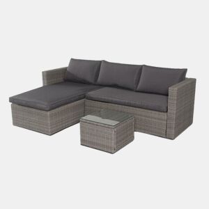 Sofá + Mesa + 2 Poltronas + 2 Pufes Rattan PE. Móveis de Jardim e Exterior, Cinza