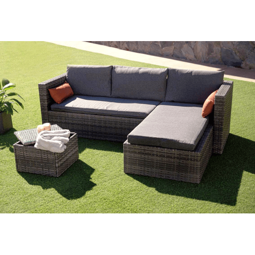 Sofá + Mesa + 2 Poltronas + 2 Pufes Rattan PE. Móveis de Jardim e Exterior, Cinza