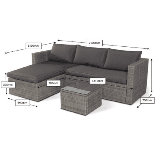 Sofá + Mesa + 2 Poltronas + 2 Pufes Rattan PE. Móveis de Jardim e Exterior, Cinza