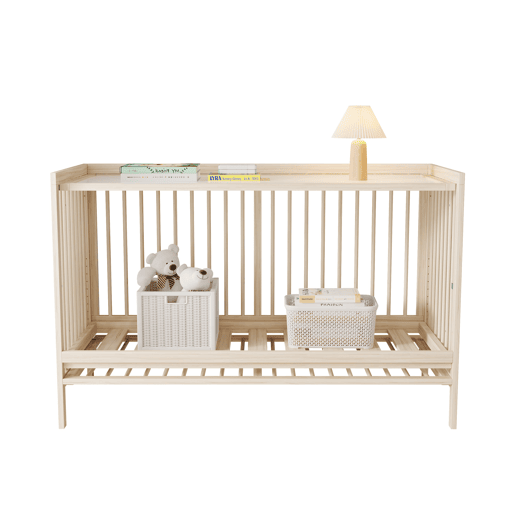 Móvel infantil combinado - multifuncional: berço, armário e estante giratória - Natural