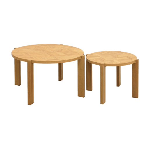 Mesas de encaixe vintage redondas com tampo efeito espinha de peixe Natural - 70x70x42.5 cm