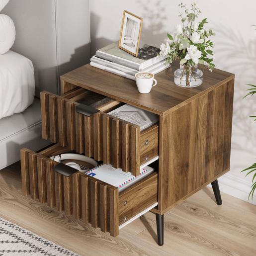 Mesa de cabeceira 45x40x53 cm - Moderna com 2 gavetas - Nogueira Mesa de cabeceira 45x40x53 cm - Moderna com 2 gavetas - Nogueira