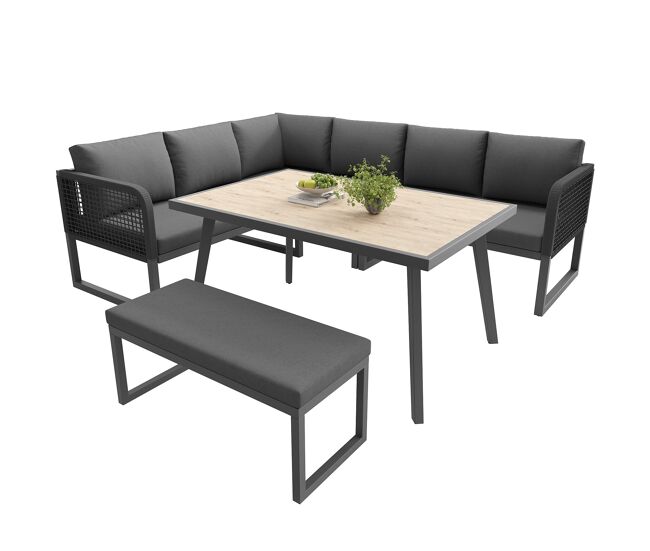 Conjunto de muebles de jardín 6-8 plazas - rattan pe trenzado, cojines incluidos, resistente - gris
