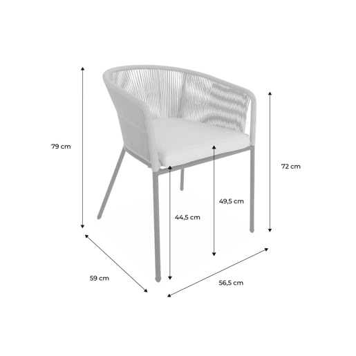 Cadeirão de jardim em corda e aço galvanizado, set de 2, Santos, Verde caqui, 56.5x59x79 cm