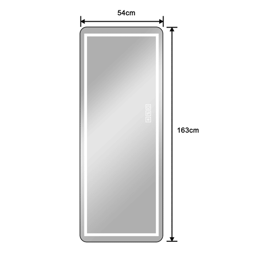 Espelho de pé LED 163x54 cm - Moldura fina em alumínio, ajustável, montagem na parede - PretoPrateado
