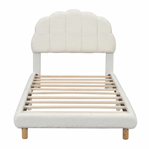 Cama individual, 90x200 cm - Plush, cabeceira adorável - Branco