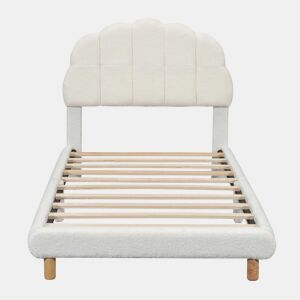 Cama individual, 90x200 cm - Plush, cabeceira adorável - Branco