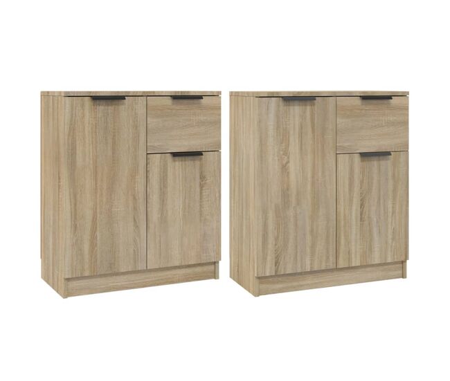 Aparador - muebles de almacenamiento 2 uds madera contrachapada roble sonoma 60x30x70 cm es5164