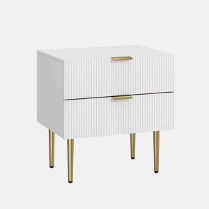 Mesa de cabeceira - design ondulado, 2 gavetas, pernas metálicas - branco