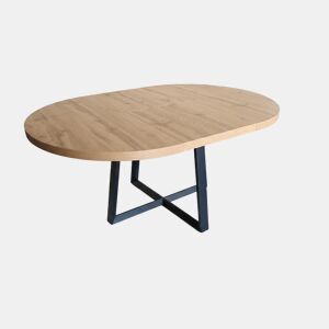 Mesa de jantar redonda extensível, 160 cm, carvalho e preto.