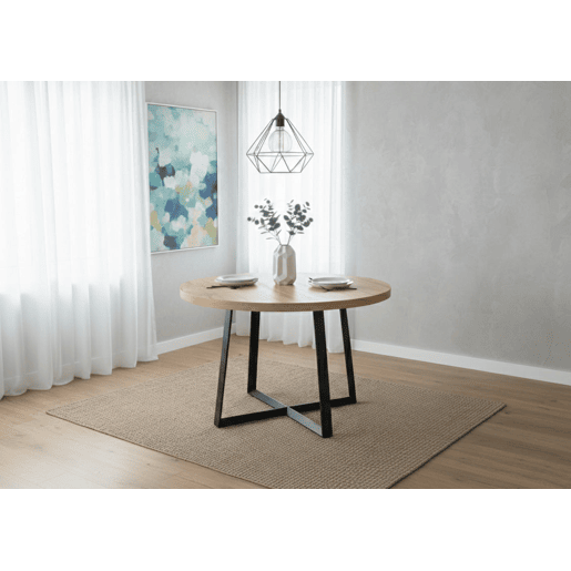 Mesa de jantar redonda extensÃvel, 160 cm, carvalho e preto. Mesa de jantar redonda extensÃvel, 160 cm, carvalho e preto.