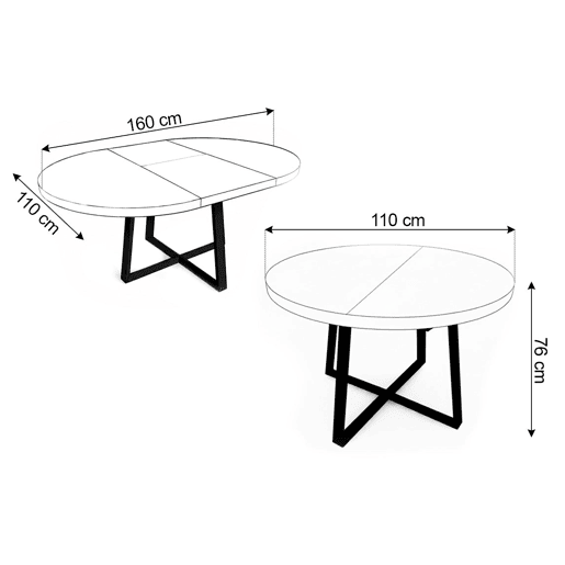 Mesa de jantar redonda extensÃvel, 160 cm, carvalho e preto. Mesa de jantar redonda extensÃvel, 160 cm, carvalho e preto.