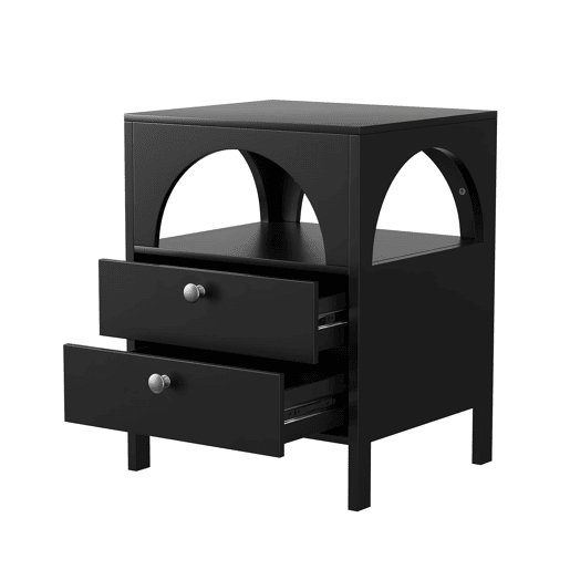 Mesa de cabeceira 45x40x58 cm - 2 gavetas e 1 prateleira aberta - Preto