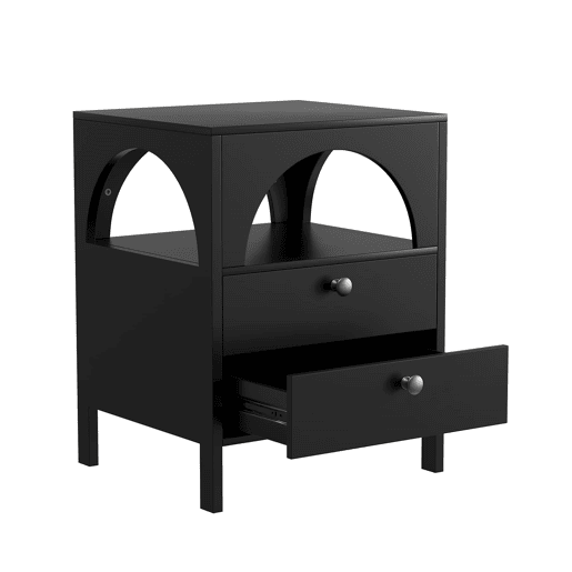 Mesa de cabeceira 45x40x58 cm - 2 gavetas e 1 prateleira aberta - Preto