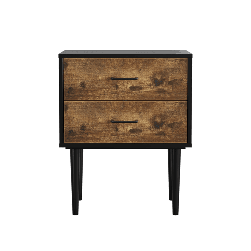 Mesa de cabeceira 51x38x66 cm - 2 gavetas, estilo industrial - Castanho vintage