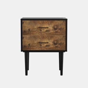 Mesa de cabeceira 51x38x66 cm - 2 gavetas, estilo industrial - Castanho vintage