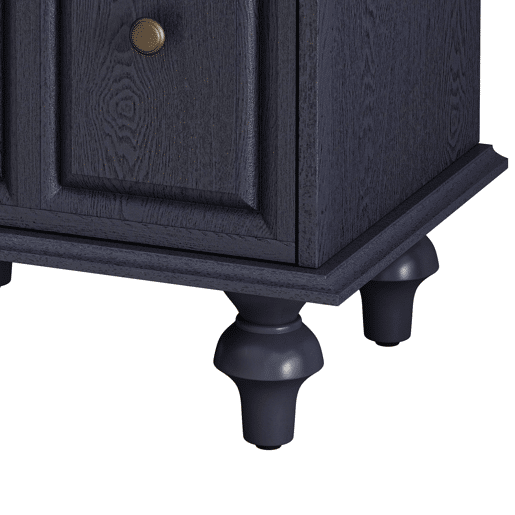 Mesa de cabeceira 52 cm - 2 gavetas, pés estilo coluna romana, madeira maciça - Azul escuro