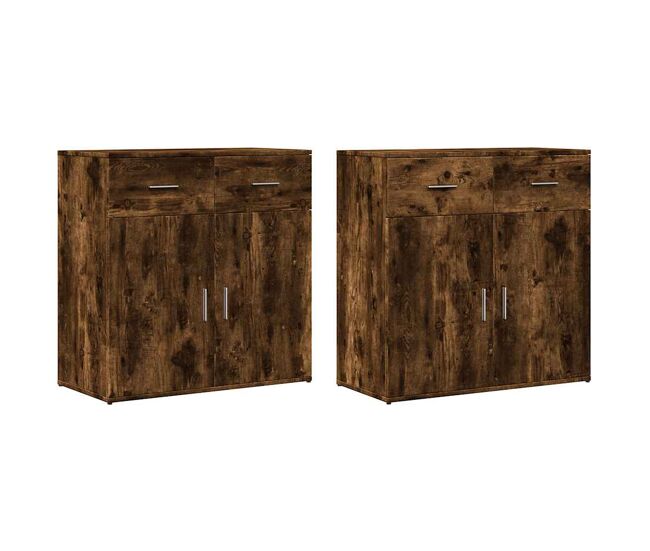 Aparador - muebles de almacenamiento 2 uds madera de ingeniería roble ahumado 79x38x80 cm es5225