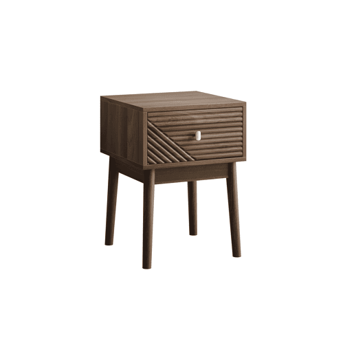 Mesa de cabeceira 40x40x55 cm - 2 unidades, design Mid-Century, puxadores metálicos - Nogueira