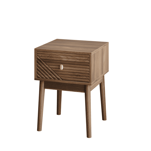 Mesa de cabeceira 40x40x55 cm - 2 unidades, design Mid-Century, puxadores metálicos - Nogueira