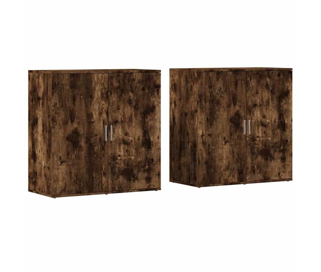 Aparador - muebles de almacenamiento 2 uds madera de ingeniería roble ahumado 79x38x80 cm es5224