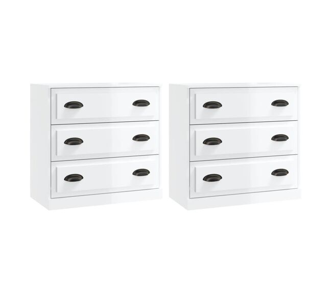 Aparador - muebles de almacenamiento 2 uds madera contrachapada blanco brillo es5113