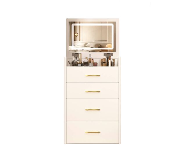 Tocador 3 en 1 60x40x118 cm - espejo abierto, cristal, 3 cajones - blanco