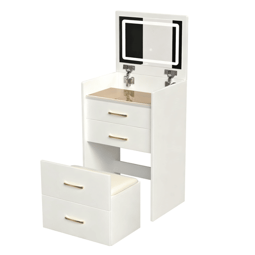 Tocador 3 em 1 60x40x118 cm - espelho aberto, cristal, 3 gavetas - branco