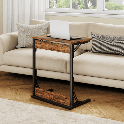 Mesa auxiliar dobrável C 60x37x71 cm - metal, pernas ajustáveis, multiuso - castanho