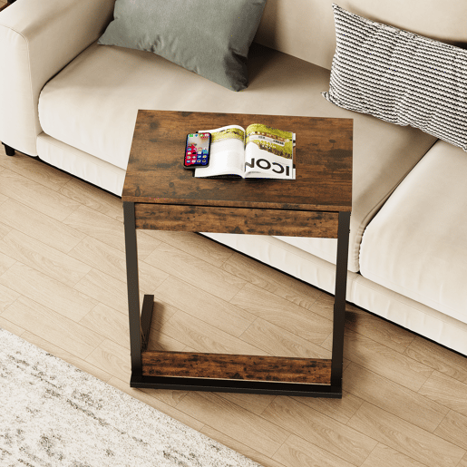 Mesa auxiliar dobrável C 60x37x71 cm - metal, pernas ajustáveis, multiuso - castanho