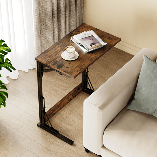 Mesa auxiliar dobrável C 60x37x71 cm - metal, pernas ajustáveis, multiuso - castanho