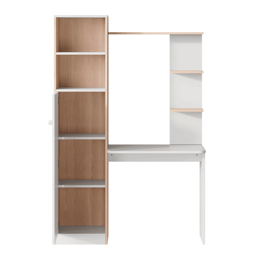 Secretária com arrumação 123,5x45x168,5 cm - Armário inferior com portas e prateleira superior - Branco+Natural