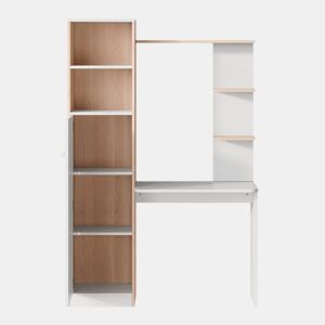 Secretária com arrumação 123,5x45x168,5 cm - Armário inferior com portas e prateleira superior - Branco+Natural