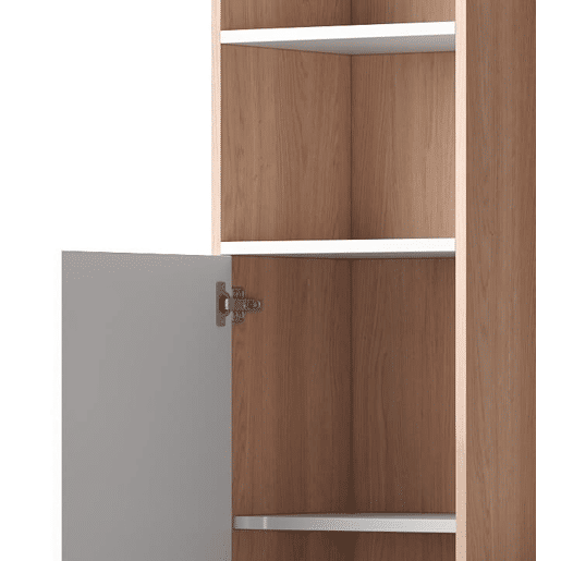 Secretária com arrumação 123,5x45x168,5 cm - Armário inferior com portas e prateleira superior - Branco+Natural