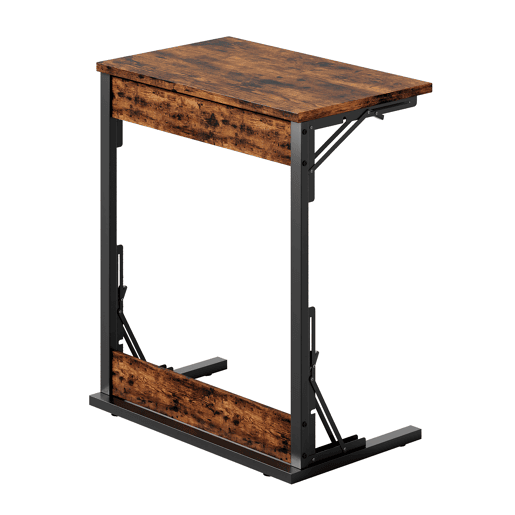 Conjunto de 2 mesas auxiliares dobráveis em C 60x37x71 cm - metálicas reguláveis - castanho rústico