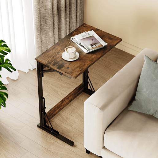 Conjunto de 2 mesas auxiliares dobráveis em C 60x37x71 cm - metálicas reguláveis - castanho rústico