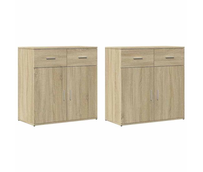 Aparador - muebles de almacenamiento 2 uds madera de ingeniería roble sonoma 79x38x80 cm es5234