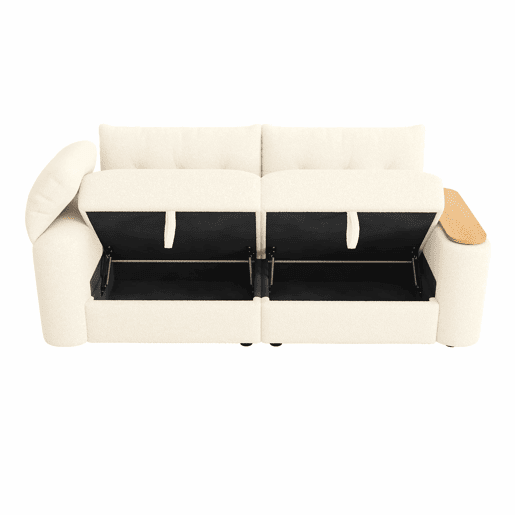 Sofá de 2 lugares - modular, com arrumação, apoio para a cabeça e mesa auxiliar integrada - Bege Sofá de 2 lugares - modular, com arrumação, apoio para a cabeça e mesa auxiliar integrada - Bege