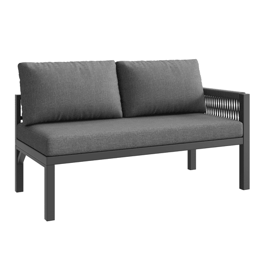 Conjunto de sofás de jardim L 8 lugares - Estrutura em ferro, almofadas cinzentas, mesa em mármore e 2 poltronas - Cinza