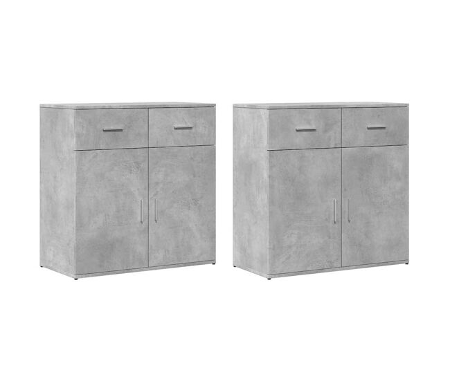 Aparador - muebles de almacenamiento 2 uds madera de ingeniería gris hormigón 79x38x80 cm es5191