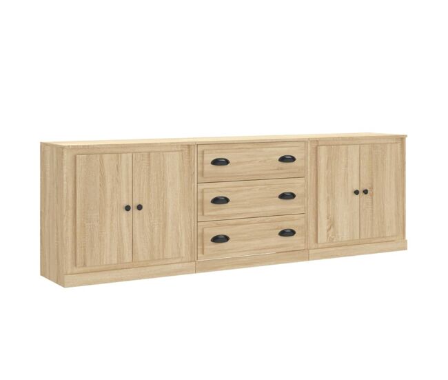 Aparador - muebles de almacenamiento 3 piezas madera contrachapada color roble sonoma es5275