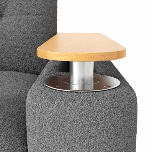 Sofá de 2 lugares - modular, com arrumação, apoio para a cabeça e mesa auxiliar integrada - cinzento Sofá de 2 lugares - modular, com arrumação, apoio para a cabeça e mesa auxiliar integrada - cinzento