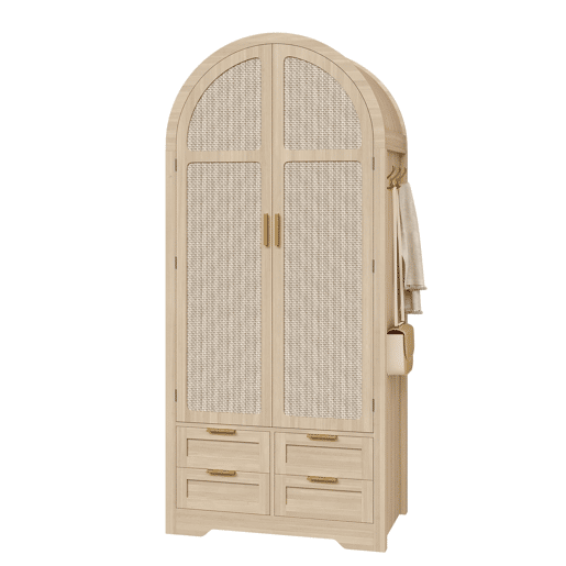 Armário moderno - portas curvas, barra e gavetas - carvalho
