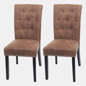 Conjunto de 2 cadeiras de jantar com botões decorativos tecido marrom pés escuros 04_0007316