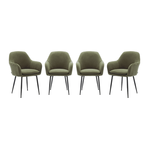 Cadeira de veludo corduroy com pés de metal preto fosco, set de 4, Shella, Caqui, 57x59x84.5 cm
